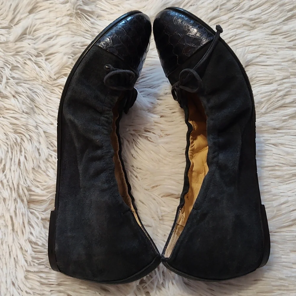 Amalfi By Rangoni Suede Cap Toe Ballet Flat Wedges Navy Blue Patent Croc Italy 7